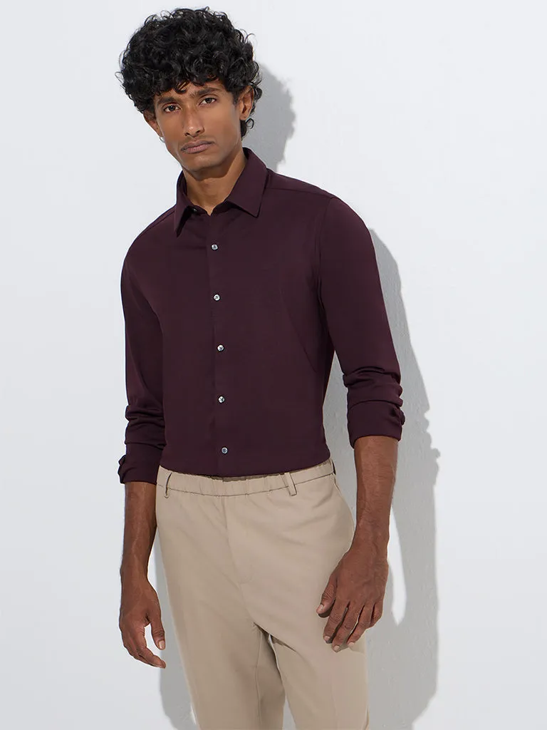 WES Formals Wine Slim-Fit Cotton-Blend Shirt