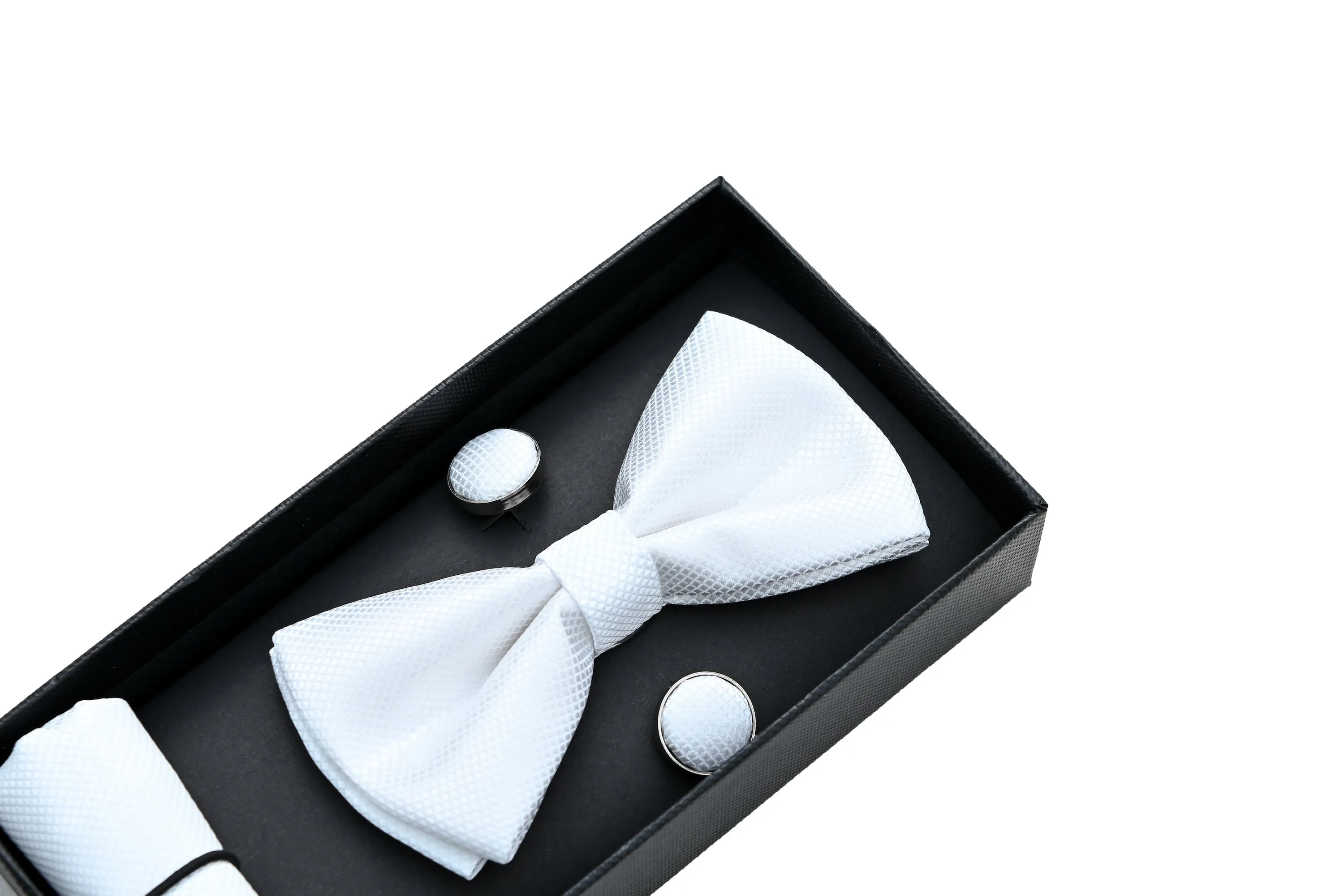 White Crosshatched Bowtie Set
