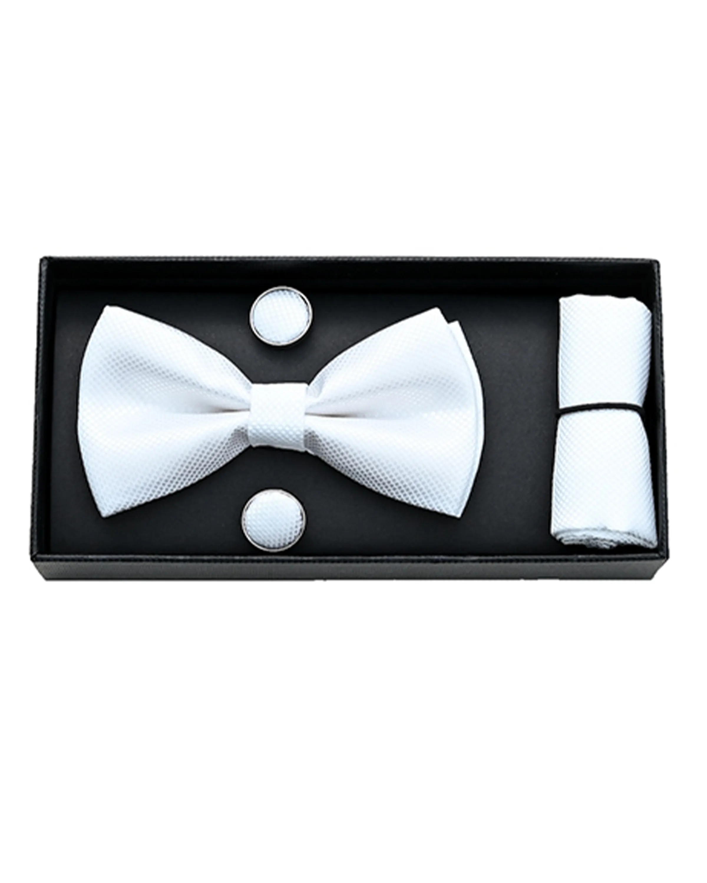 White Crosshatched Bowtie Set