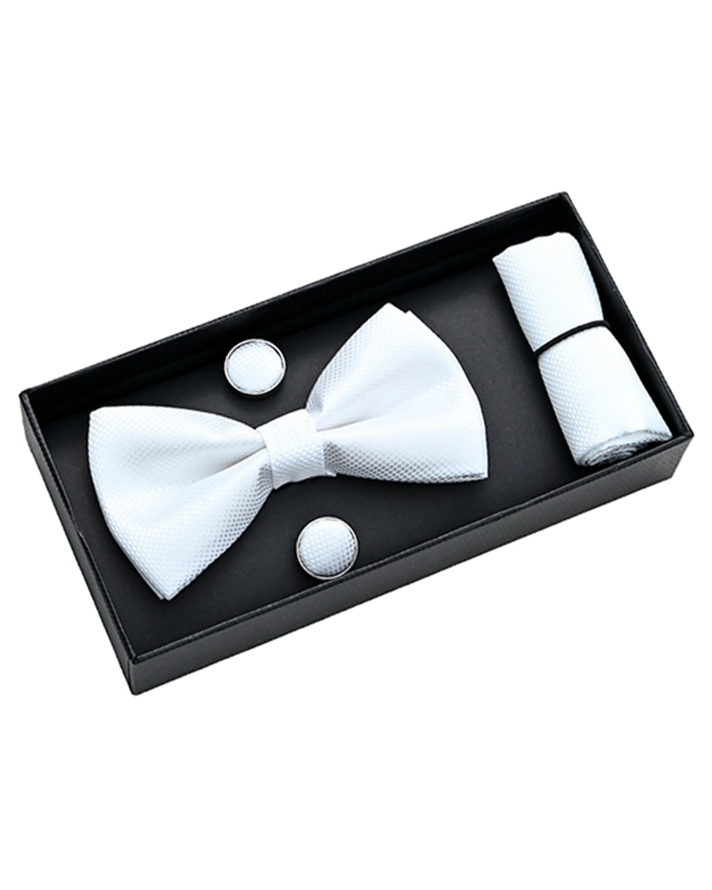 White Crosshatched Bowtie Set