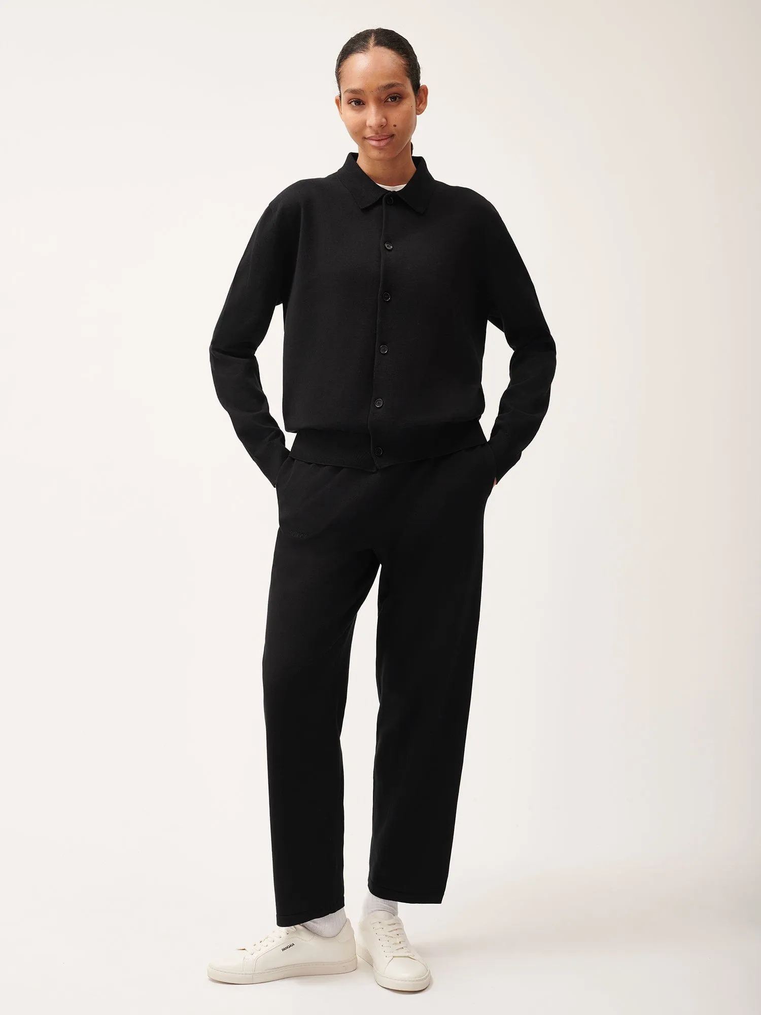 Womens DNA Knitted Collared Shirt—black