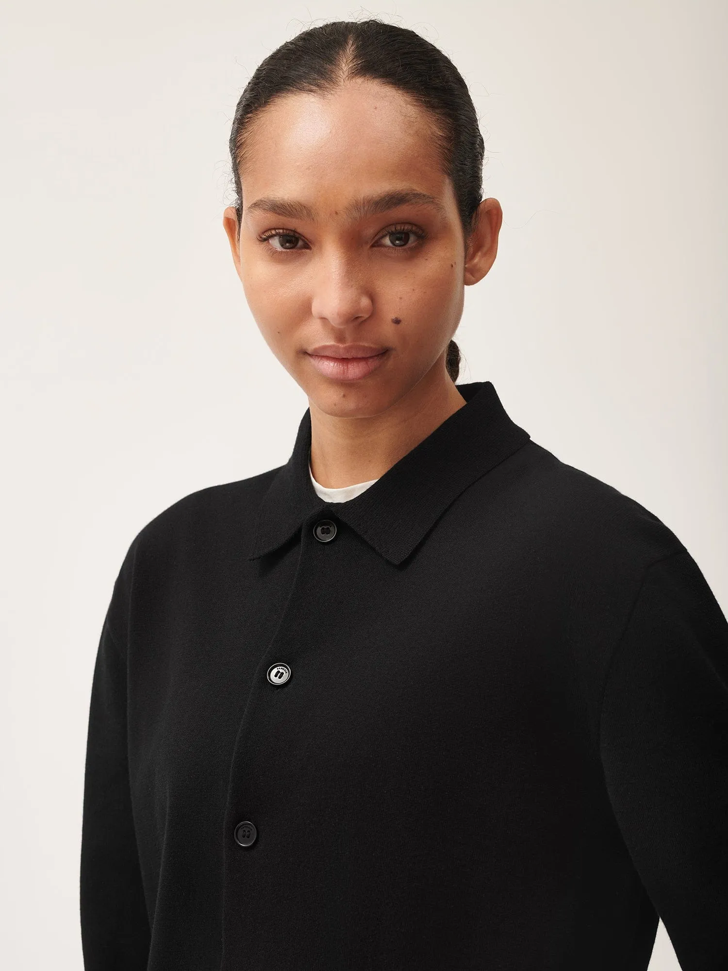 Womens DNA Knitted Collared Shirt—black