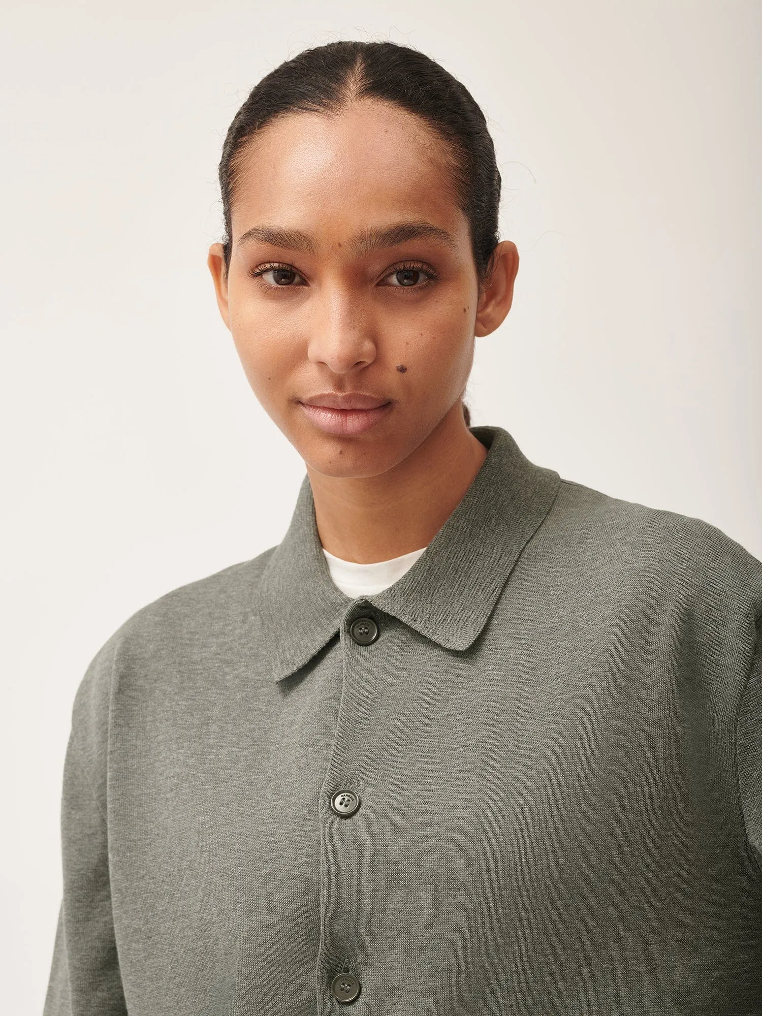 Womens DNA Knitted Collared Shirt—grey marl