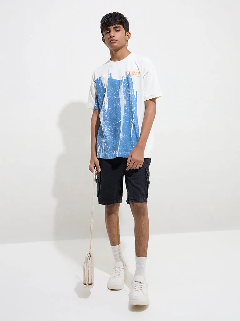 Y&F Kids Off-White Abstract Design Cotton T-Shirt