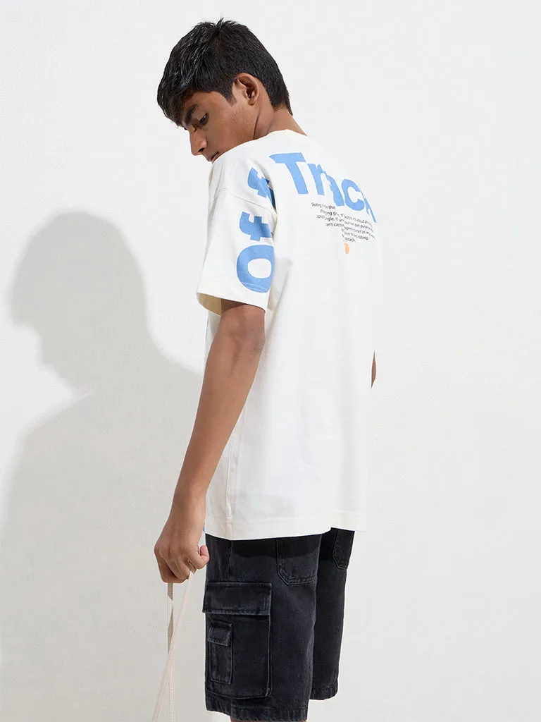 Y&F Kids Off-White Abstract Design Cotton T-Shirt