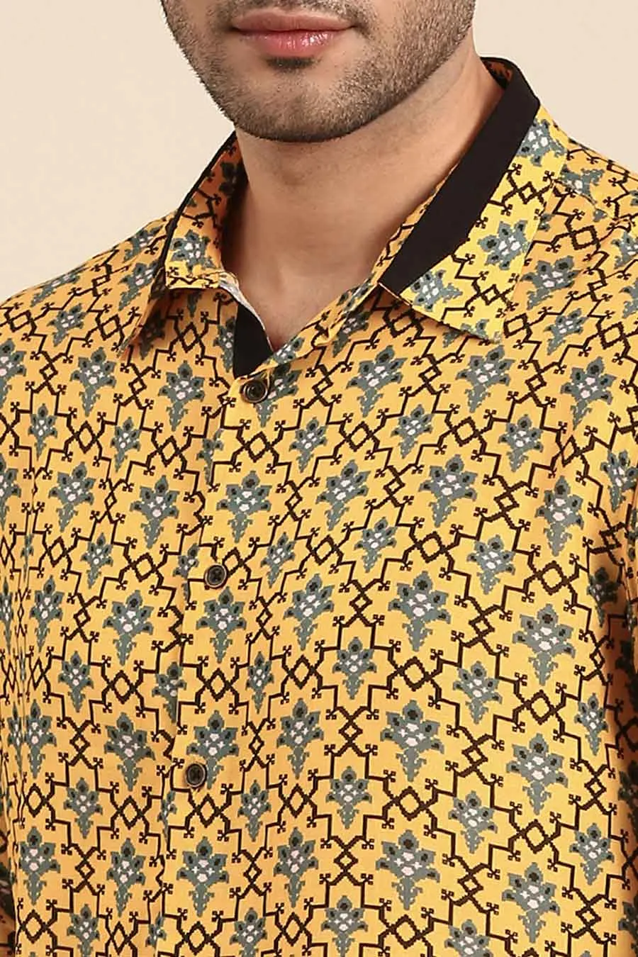 Yellow Muslin Printed Shirt