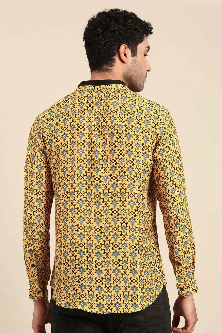 Yellow Muslin Printed Shirt