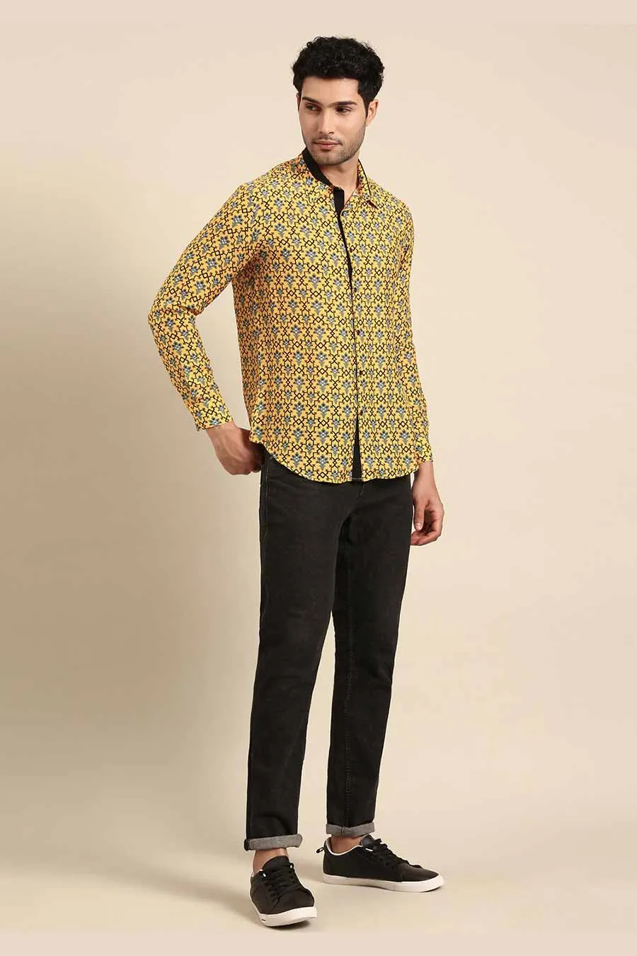 Yellow Muslin Printed Shirt