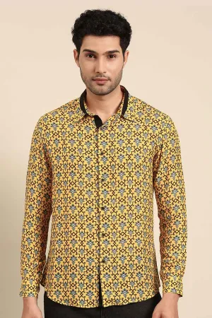 Yellow Muslin Printed Shirt