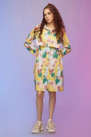 Yellow Printed Panelled Shirt Dress